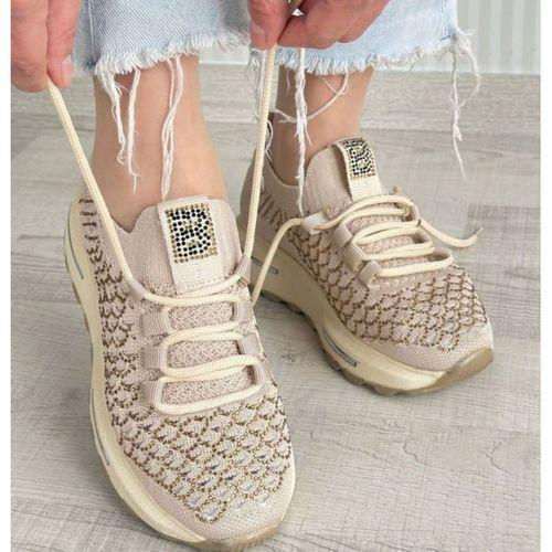 Cilla Bej Triko Boncuk İşlemeli Spor Ayakkabı