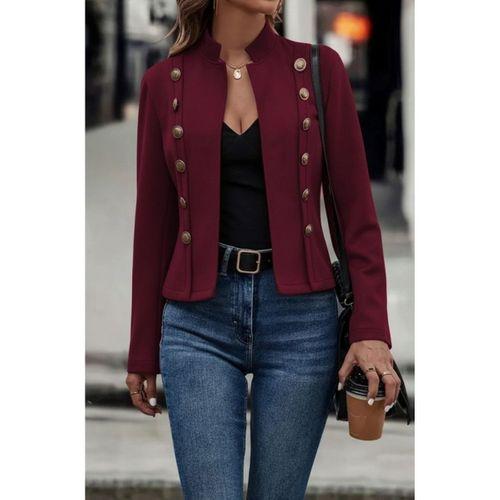 Kadın Uzun Kollu Hakim Yaka Yanlardan Düğmeli Kısa Süet Ceket
