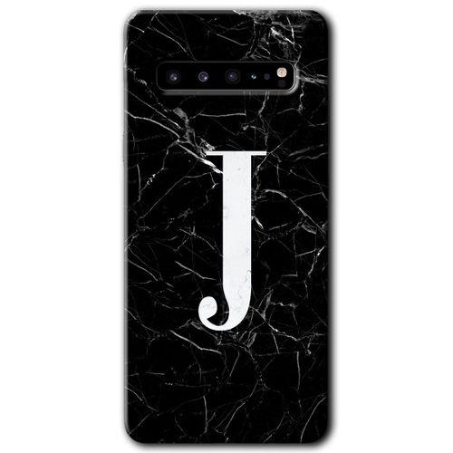 Potkal Hediye Fabrikası Samsung Galaxy S10 Plus Kılıf HD Desen Baskılı Arka Kapak - Siyah Mermer Desenli J Harfi