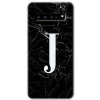 Potkal Hediye Fabrikası Samsung Galaxy S10 Plus Kılıf HD Desen Baskılı Arka Kapak - Siyah Mermer Desenli J Harfi