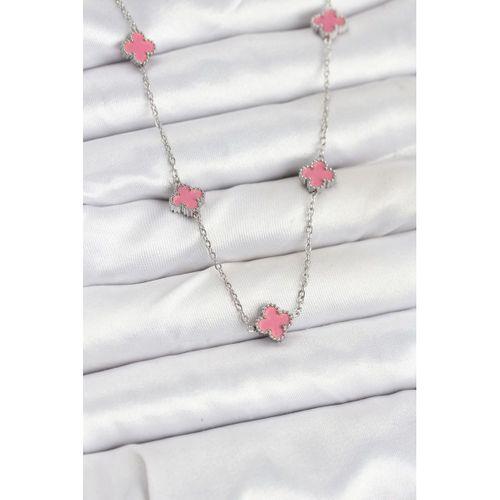316L Çelik Zincir Gümüş Renk Pembe Baby Boy Yonca Kadın Kolye