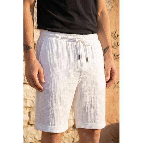 Hafif ve Rahat Duble Paça Müslin Erkek Şort - Beyaz