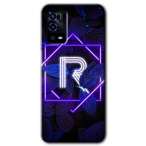 Oppo A55 HD Baskılı Kılıf + 9D Tam Ekran Koruyucu - Dark Neon Yaprak R Harfi