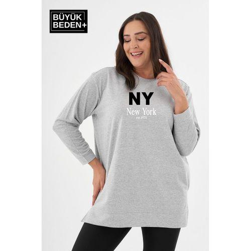 Kadın Tunik Büyük Beden NY NEWYORK Baskılı ince Sweatshırt SPR26BTK990-1