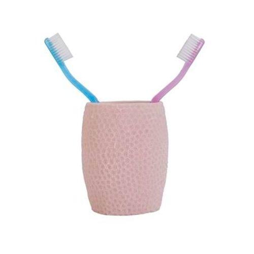 2 Adet Diş Fırçalık,Macunluk Pembe Petek Desenli Poliresin 8X8X10Cm 400Ml Banyo Seti