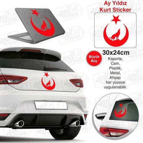 Türkiye Ay Yıldız Bayrak Kurt Kırmızı Sticker - Araç Oto Araba Etiket, Çıkartma, Modifiye, Aksesuar