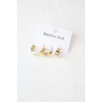 3'lü Taşlı Çelik Halka Küpe - Altın