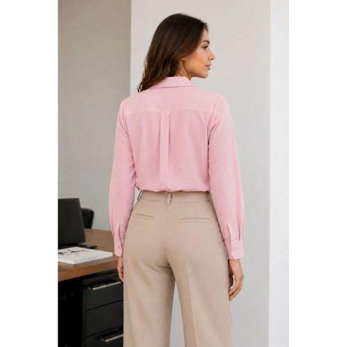 Uzun Kol Gömlek Düğmeli Klasik Yaka Günlük Ve Ofis Şıklığına Uygun - Toz Pembe
