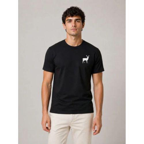 Erkek Minimal Geyik Logolu Tişört Bisiklet Yaka Kısa Kol Yazlık T-Shirt - Siyah
