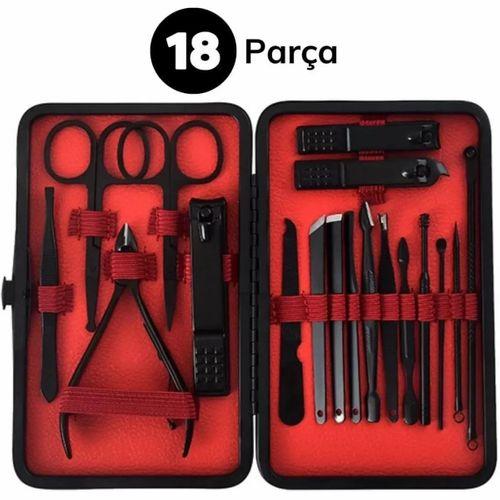 18 Parça Manikür Pedikür Set Kutusu Çelik Deri Çantalı Bakım Seti