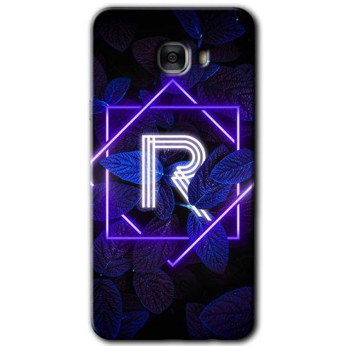 Samsung Galaxy C7 HD Baskılı Kılıf + 9D Tam Ekran Koruyucu - Dark Neon Yaprak R Harfi