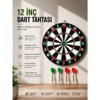 12 İnç Ahşap Dart Tahtası 4 Adet Metal Uçlu Dart Oku Dahil