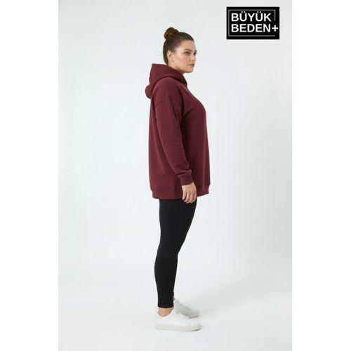 Kadın Büyük Beden İnce Kapşonlu Kollar Ve Etek Ribanalı Swatshırt SPR26BSWK957