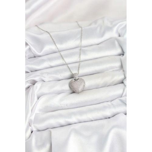 316L Çelik Zincir Gümüş Renk Zirkon Taşlı Kalpli Kadın Kolye