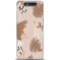 Samsung Galaxy A80 Kılıf HD Baskılı Kılıf - Kahve Çizgiler + Tam Ekran Koruyucu