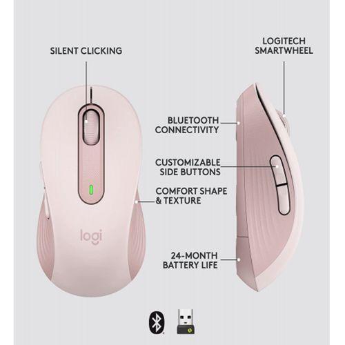 LOGITECH 910-006254, M650 Signature, Rose, Sağ El, USB Nano 2,4G Kablosuz, 4000dpi, Optik, 5 Tuşlu, 24ay Pil Ömrü, Sessiz Mouse