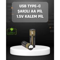 Usb Type-c Girişli Şarjlı Aa Lityum Pil | 1.5v Sabit Çıkış | 3200mwh (2'li Paket)