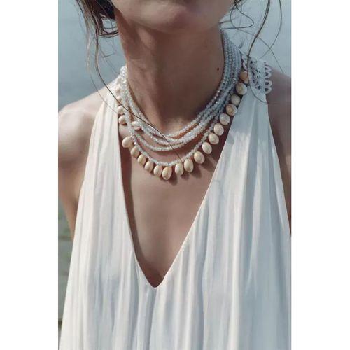 Kristal Boncuklu Kabuk Kolye - Beyaz