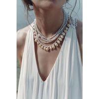 Kristal Boncuklu Kabuk Kolye - Beyaz