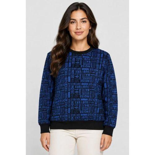 Siyah Mavi Yazı Desenli İki İplik Şardonlu Sweatshirt
