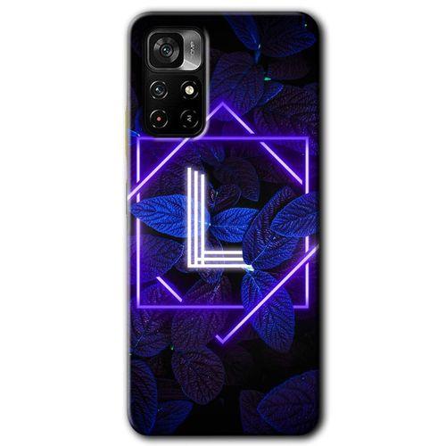 Redmi Note 11T Kılıf HD Desen Baskılı Arka Kapak - Dark Neon Yaprak L Harfi + Kırılmaz Cam