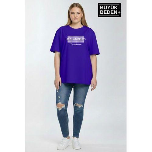 Süperlife Kadın Büyük Beden Los Angeles Baskılı 3xl-6xl Bisiklet Yaka Tshırt SPR26BTSK510-18