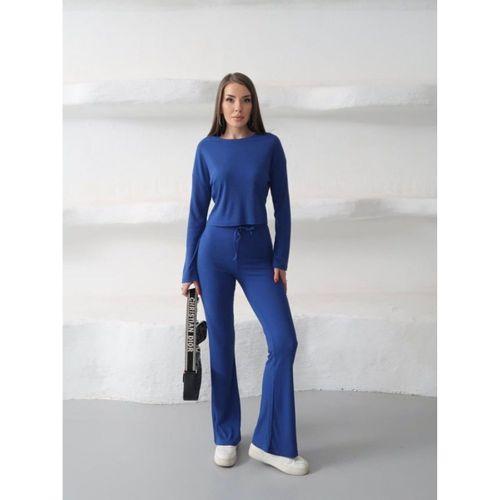 Kadın Bisiklet Yaka Crop Ve Ispanyol Paça Pantolon Ikili Takım