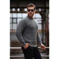 Oversize Selanik Örgülü Bisiklet Yaka Erkek Triko Kazak - Füme