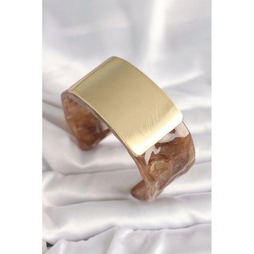 Kahverengi Mermer Desen Akrilik Platik Gold Dikdörtgen Plaka Model Vintage Kadın Bilezik