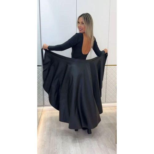 Kadın Belden Kuşaklı Uzun Deri Etek