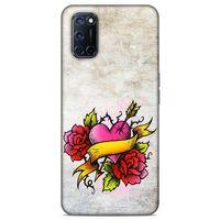 Lopard Oppo A92 Uyumlu Kılıf Tattoo's (12) Koruyucu Silikon Gri Pembe