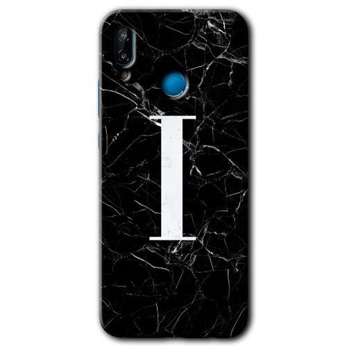 Huawei P20 Lite Kılıf HD Desen Baskılı Arka Kapak - Siyah Mermer Desenli I Harfi
