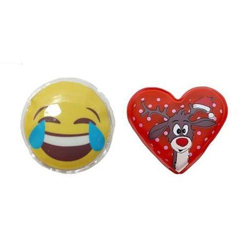 Gülen Emoji Kırmızı Geyik Cep Sobası,El Isıtıcı,İki Adet Sıcak Su Torbası Pvc  9Cm