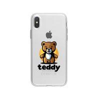 iPhone Xs Teddy Desenli Premium Şeffaf Silikon Kılıf