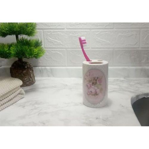 2 Adet Seramik Diş Fırçalık Bahar Desenli 7X7X11Cm Banyo Seti