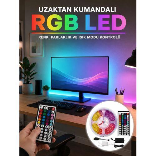 Uzaktan Kumandalı Rgb Şerit Led 5 Metre 12v 5050 Smd Çok Renkli Dekoratif Işık Seti