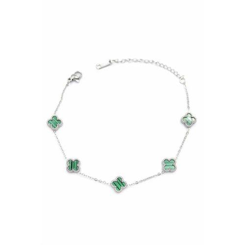 Gümüş VC Yonca Bileklik - Yeşil