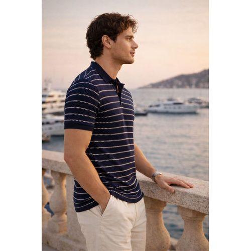 Nordic Desenli Örme Kumaş Viskon Erkek T-Shirt - Lacivert