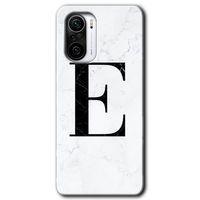 Xiaomi Redmi K40 Pro Kılıf HD Desen Baskılı Arka Kapak - Beyaz Mermer Desenli E Harfi