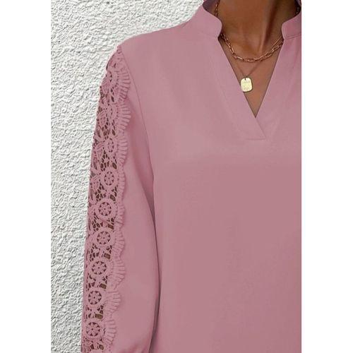 Kadın Uzun Kollu Hakim Yaka Kolları Dantel Detaylı Ithal Krep Bluz