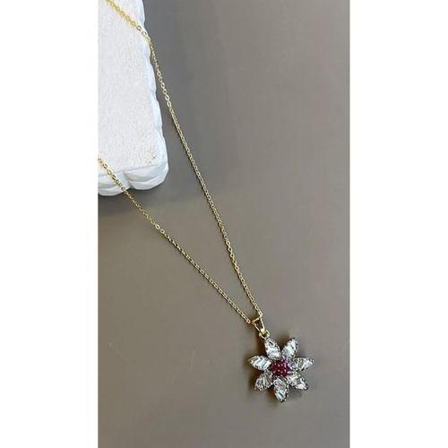 Taşlı Çiçek Kolye - Altın