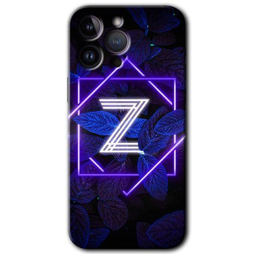 Potkal Hediye Fabrikası iPhone 14 Pro Max Kılıf HD Desen Baskılı Arka Kapak - Temperli Cam - Dark Neon Yaprak Z Harfi