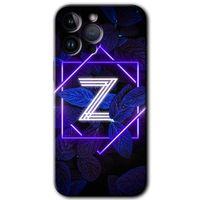 Potkal Hediye Fabrikası iPhone 14 Pro Max Kılıf HD Desen Baskılı Arka Kapak - Temperli Cam - Dark Neon Yaprak Z Harfi