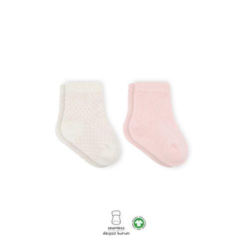 Bistyle Bistyle Puan Derby Penye Soket Çorap 2'Li BS10103 Pembe Ekru