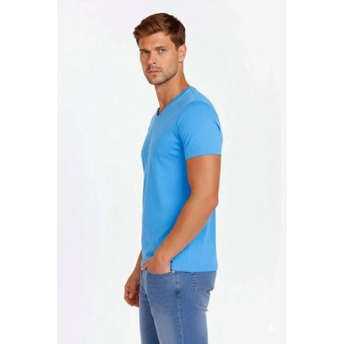 Erkek T-Shirt V Yaka Slim Fit Dar Kesim Likralı Tişört Günlük Basic Body - Açık Mavi