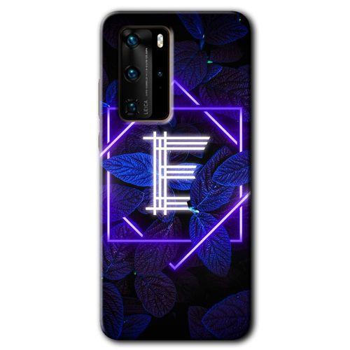 Huawei P40 Pro Kılıf HD Desen Baskılı Arka Kapak - Dark Neon Yaprak E Harfi