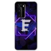Huawei P40 Pro Kılıf HD Desen Baskılı Arka Kapak - Dark Neon Yaprak E Harfi