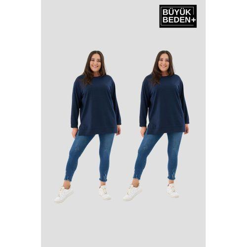 Kadın  Büyük Beden 2 li Set ince Sweatshırt Tunik SPR26BTK990+2
