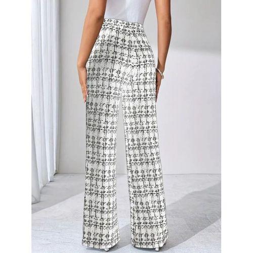 Kadın Yüksek Bel Paçaya Doğru Geniş Dokuma Pantolon