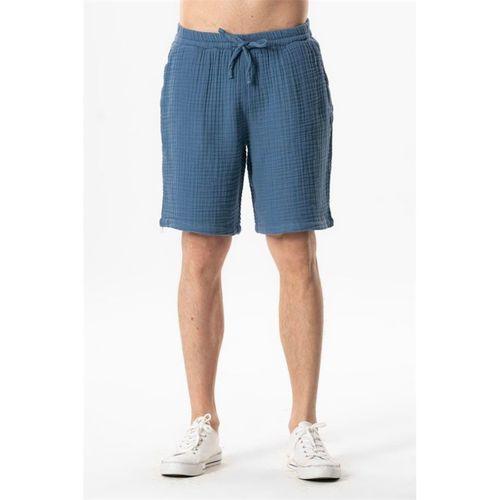 Beli Lastikli Rüzgar Kadın/Erkek Unisex Müslin Yazlık Şort İndigo indg